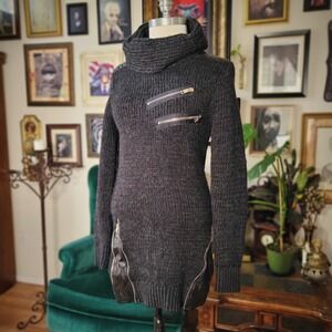 LCR Men's Sweater Gray Cowl Neck Knit Zip Pocket Pullover Gothic Vibe Medium